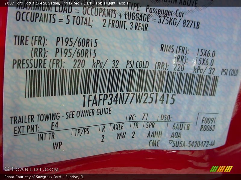 Infra-Red / Dark Pebble/Light Pebble 2007 Ford Focus ZX4 SE Sedan