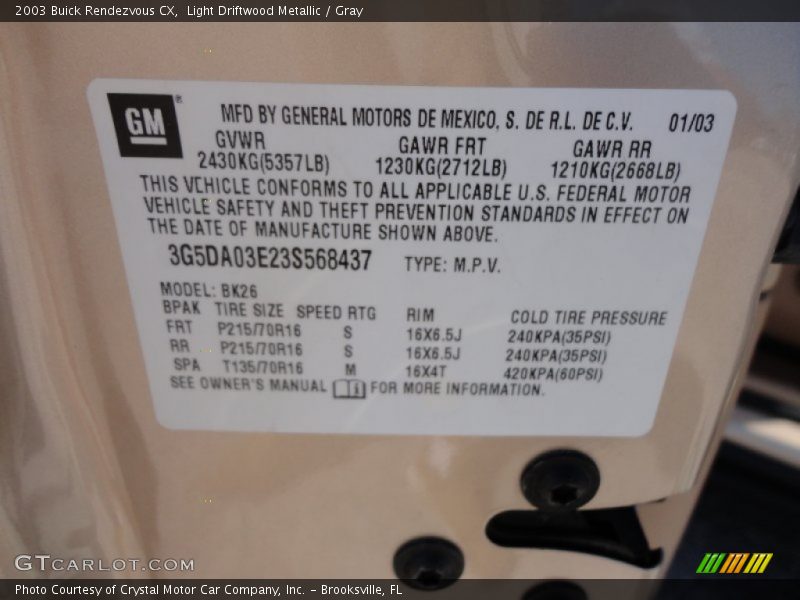 Light Driftwood Metallic / Gray 2003 Buick Rendezvous CX