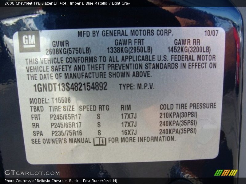 Imperial Blue Metallic / Light Gray 2008 Chevrolet TrailBlazer LT 4x4
