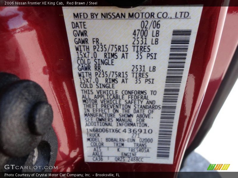 2006 Frontier XE King Cab Red Brawn Color Code A15