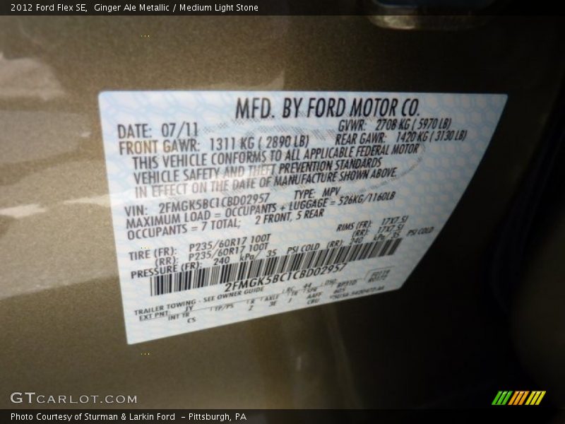 2012 Flex SE Ginger Ale Metallic Color Code JY
