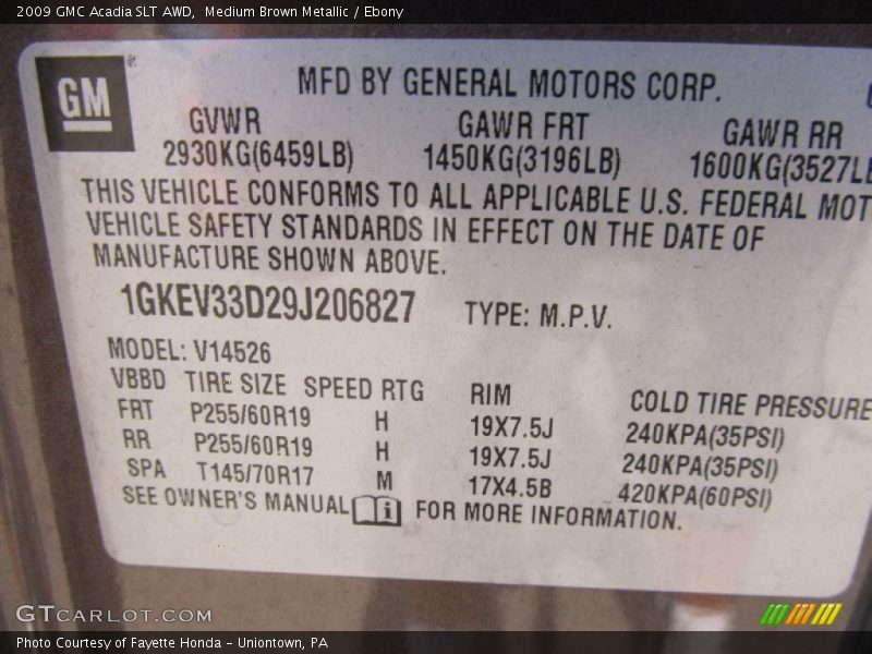 Medium Brown Metallic / Ebony 2009 GMC Acadia SLT AWD