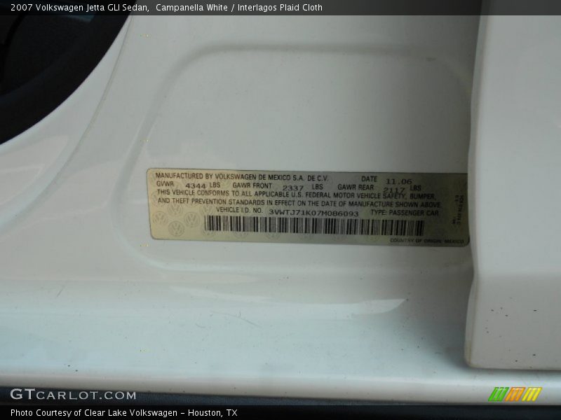 Campanella White / Interlagos Plaid Cloth 2007 Volkswagen Jetta GLI Sedan