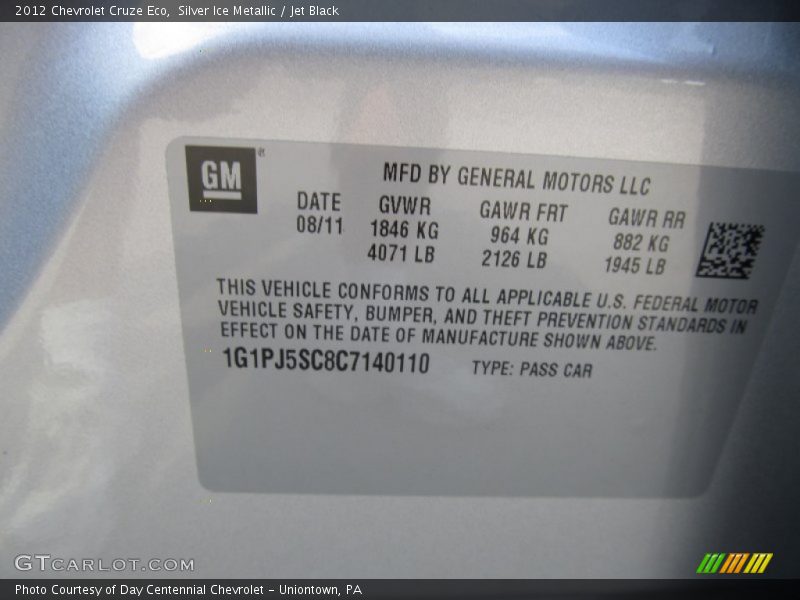 Silver Ice Metallic / Jet Black 2012 Chevrolet Cruze Eco