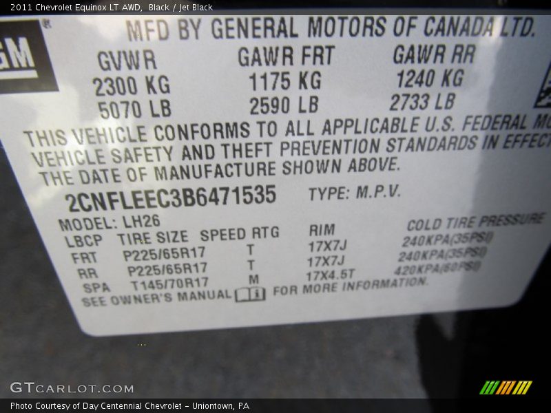 Black / Jet Black 2011 Chevrolet Equinox LT AWD