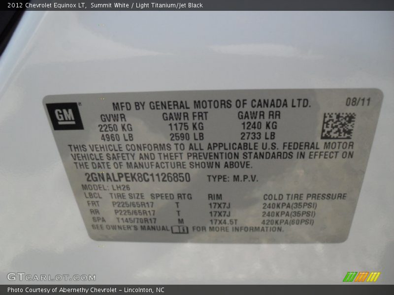 Summit White / Light Titanium/Jet Black 2012 Chevrolet Equinox LT
