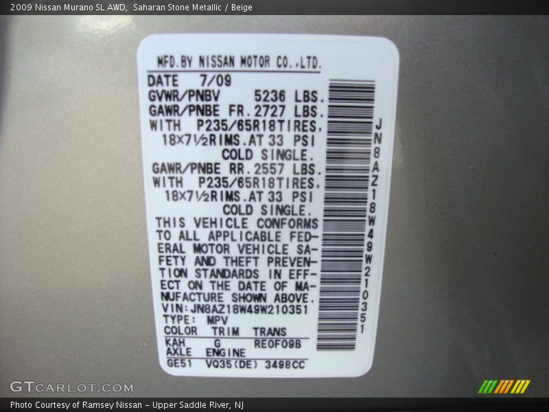 Saharan Stone Metallic / Beige 2009 Nissan Murano SL AWD