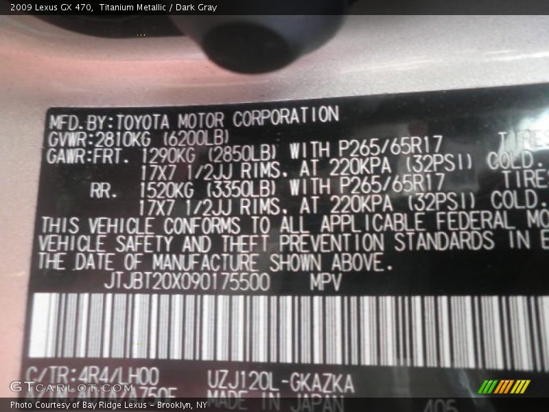 Titanium Metallic / Dark Gray 2009 Lexus GX 470