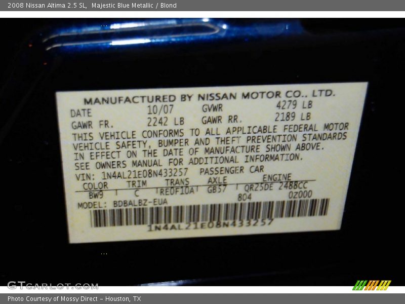 Majestic Blue Metallic / Blond 2008 Nissan Altima 2.5 SL