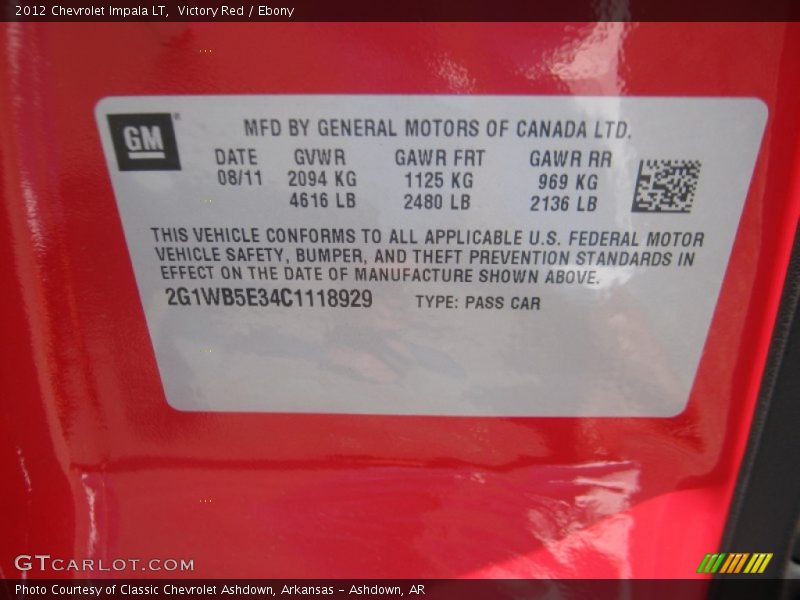 Victory Red / Ebony 2012 Chevrolet Impala LT