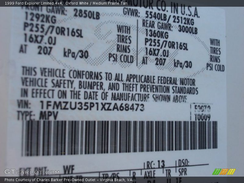 Oxford White / Medium Prairie Tan 1999 Ford Explorer Limited 4x4