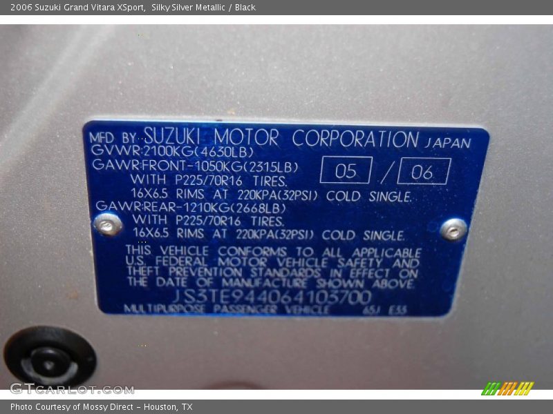 Silky Silver Metallic / Black 2006 Suzuki Grand Vitara XSport