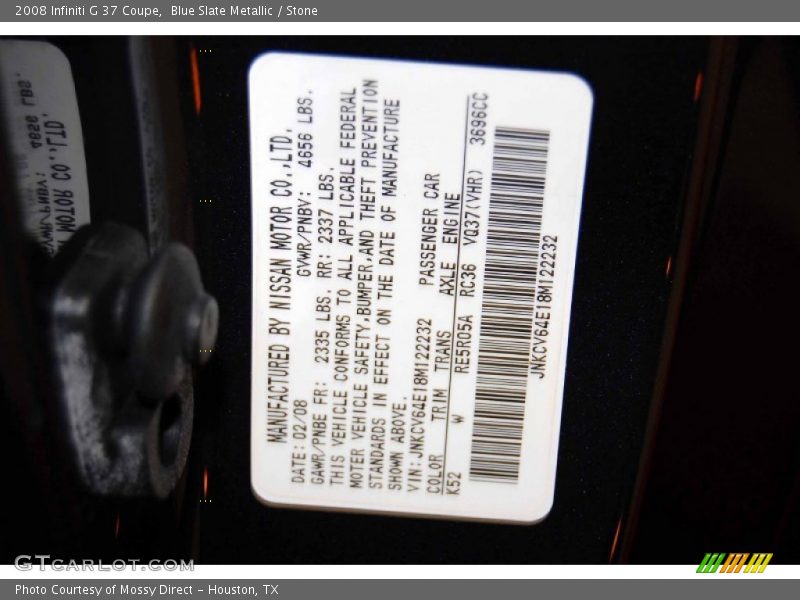Blue Slate Metallic / Stone 2008 Infiniti G 37 Coupe