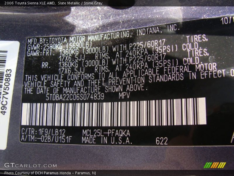 Slate Metallic / Stone Gray 2006 Toyota Sienna XLE AWD