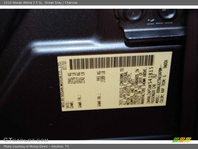 Ocean Gray / Charcoal 2010 Nissan Altima 2.5 SL