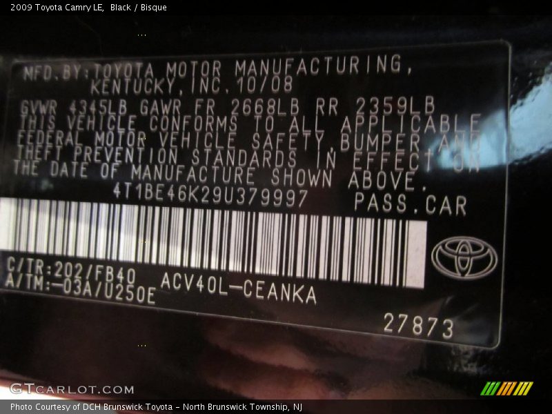 Black / Bisque 2009 Toyota Camry LE