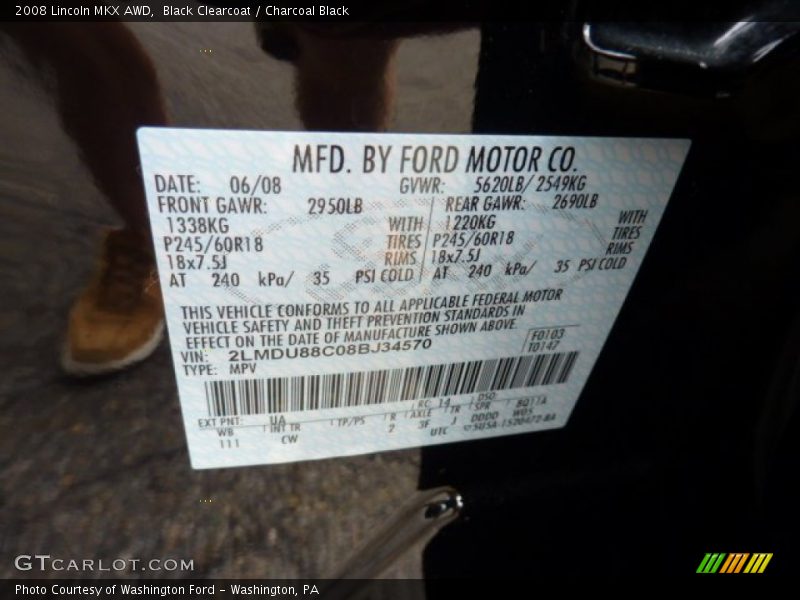 Black Clearcoat / Charcoal Black 2008 Lincoln MKX AWD