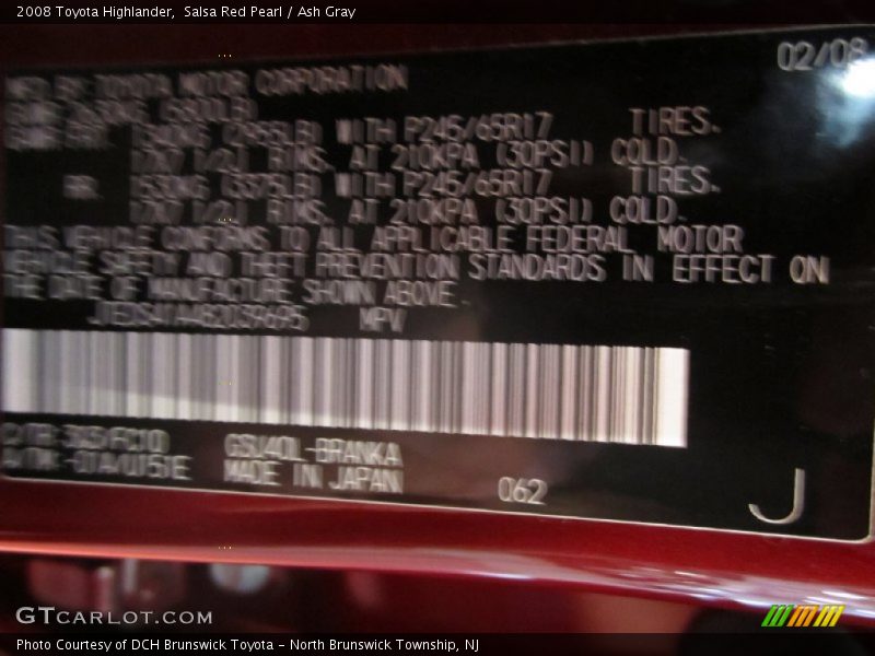 Salsa Red Pearl / Ash Gray 2008 Toyota Highlander