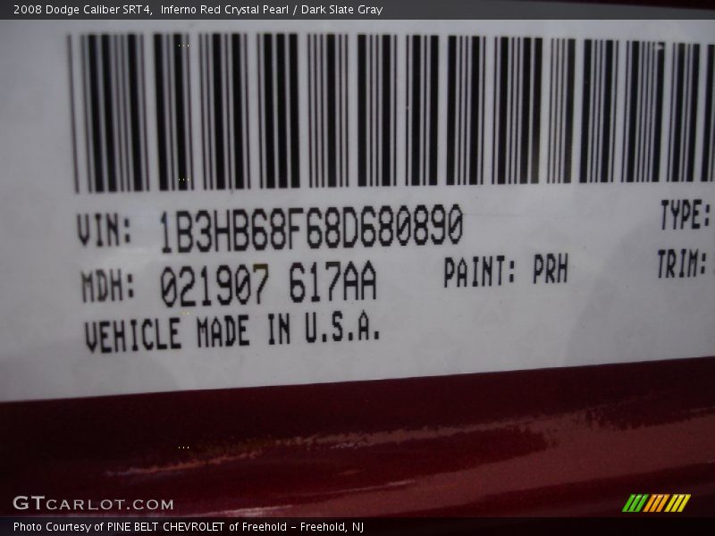 Inferno Red Crystal Pearl / Dark Slate Gray 2008 Dodge Caliber SRT4
