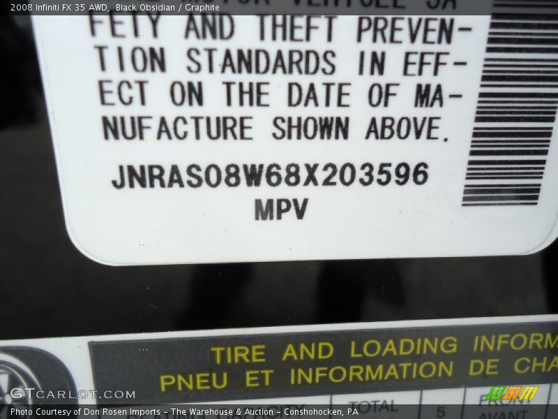 Black Obsidian / Graphite 2008 Infiniti FX 35 AWD