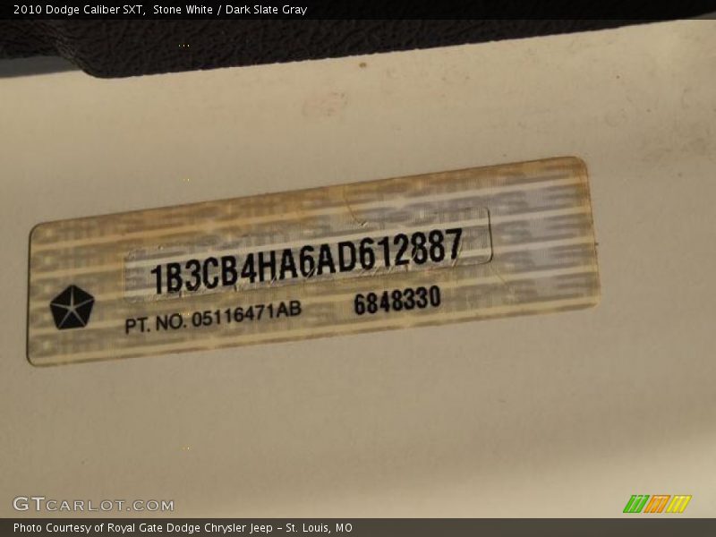 Stone White / Dark Slate Gray 2010 Dodge Caliber SXT