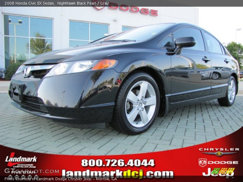 Nighthawk Black Pearl / Gray 2008 Honda Civic EX Sedan