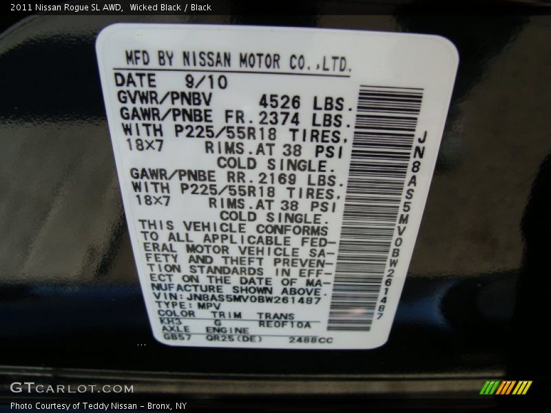 Wicked Black / Black 2011 Nissan Rogue SL AWD