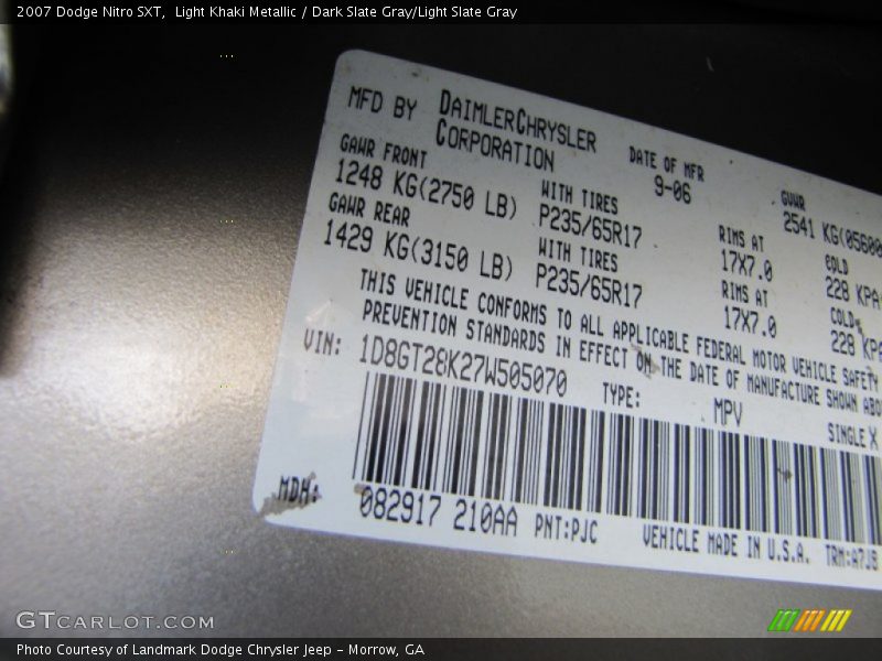 Light Khaki Metallic / Dark Slate Gray/Light Slate Gray 2007 Dodge Nitro SXT