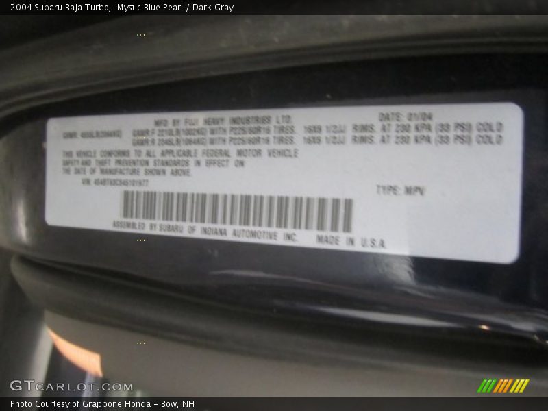 Mystic Blue Pearl / Dark Gray 2004 Subaru Baja Turbo