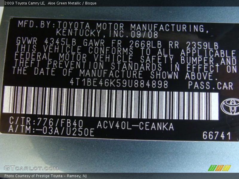 Aloe Green Metallic / Bisque 2009 Toyota Camry LE