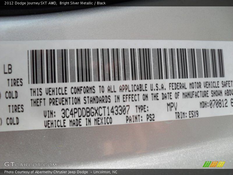 Bright Silver Metallic / Black 2012 Dodge Journey SXT AWD