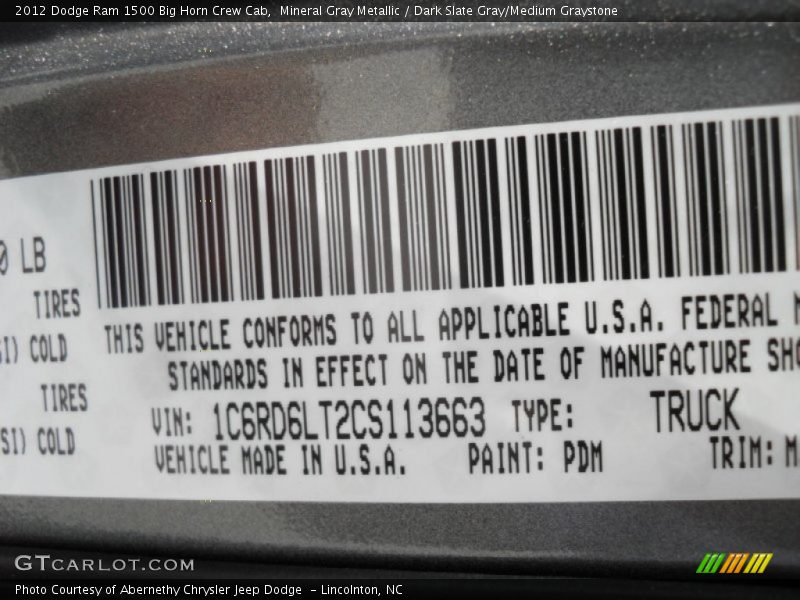 Mineral Gray Metallic / Dark Slate Gray/Medium Graystone 2012 Dodge Ram 1500 Big Horn Crew Cab