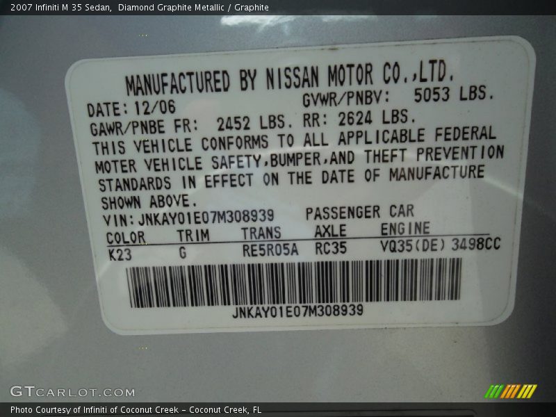 Diamond Graphite Metallic / Graphite 2007 Infiniti M 35 Sedan