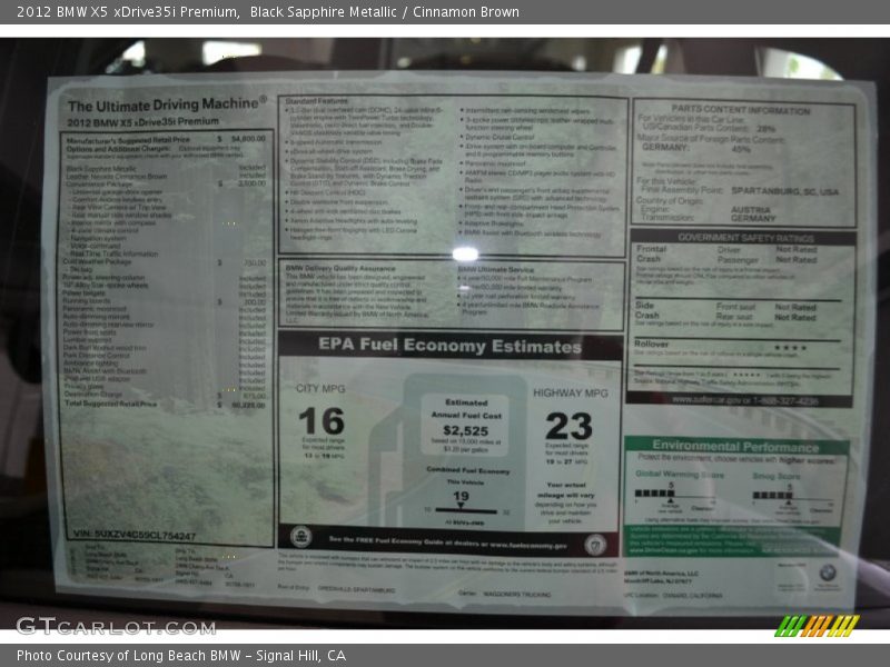 Black Sapphire Metallic / Cinnamon Brown 2012 BMW X5 xDrive35i Premium
