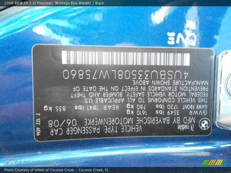 Montego Blue Metallic / Black 2008 BMW Z4 3.0i Roadster