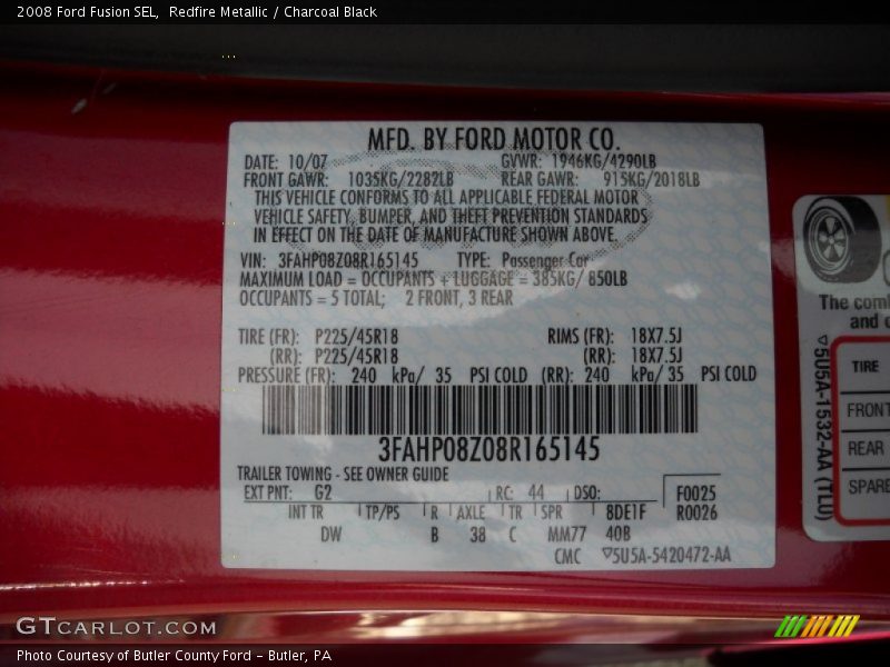 Redfire Metallic / Charcoal Black 2008 Ford Fusion SEL