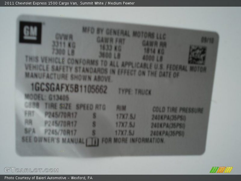 Summit White / Medium Pewter 2011 Chevrolet Express 1500 Cargo Van