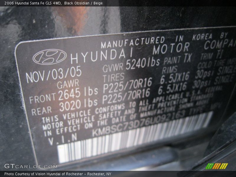 Black Obsidian / Beige 2006 Hyundai Santa Fe GLS 4WD