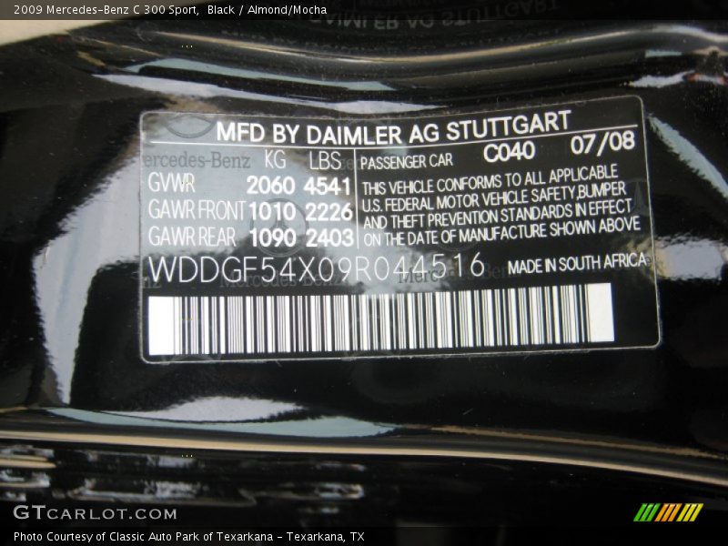 Black / Almond/Mocha 2009 Mercedes-Benz C 300 Sport