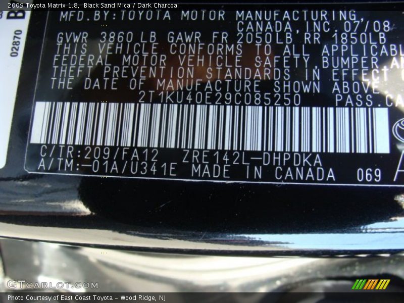 Black Sand Mica / Dark Charcoal 2009 Toyota Matrix 1.8