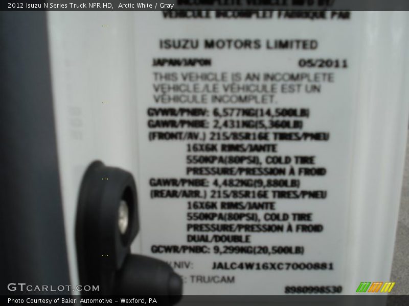 Info Tag of 2012 N Series Truck NPR HD