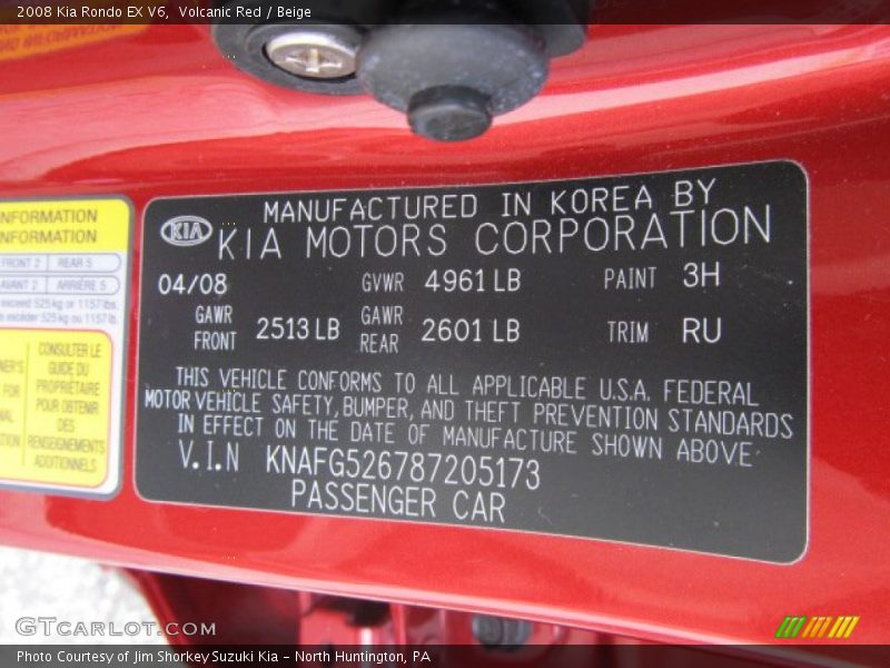 Volcanic Red / Beige 2008 Kia Rondo EX V6