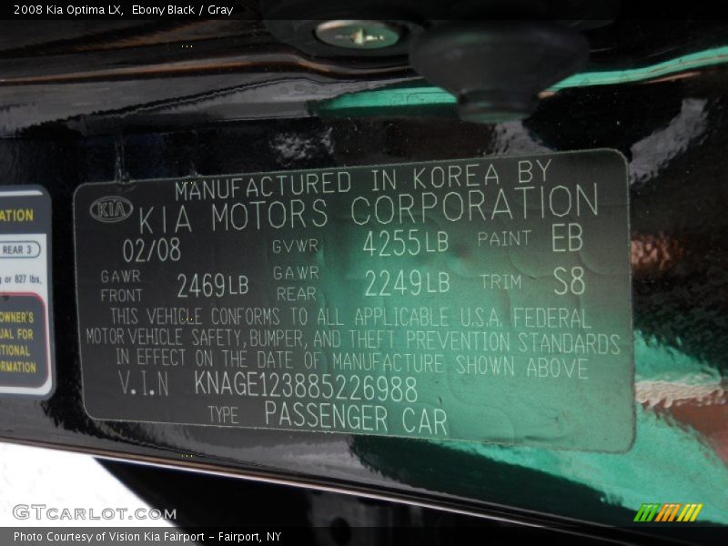 Ebony Black / Gray 2008 Kia Optima LX
