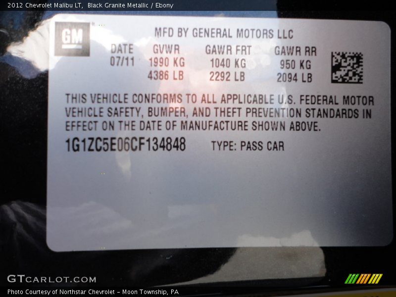 Black Granite Metallic / Ebony 2012 Chevrolet Malibu LT