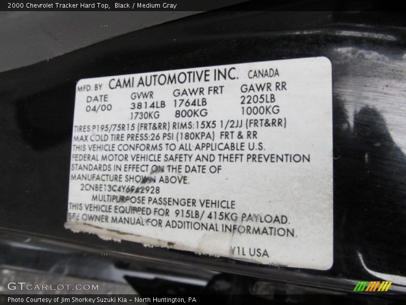 Black / Medium Gray 2000 Chevrolet Tracker Hard Top