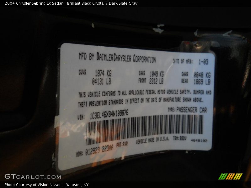 Brilliant Black Crystal / Dark Slate Gray 2004 Chrysler Sebring LX Sedan