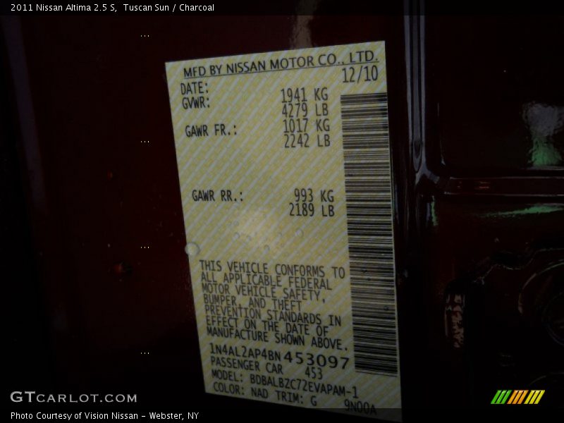 Tuscan Sun / Charcoal 2011 Nissan Altima 2.5 S
