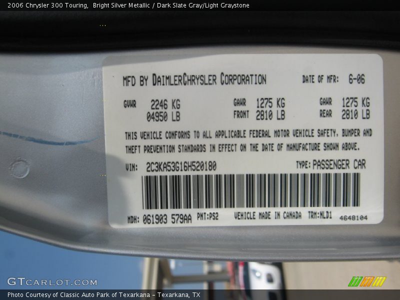 Bright Silver Metallic / Dark Slate Gray/Light Graystone 2006 Chrysler 300 Touring