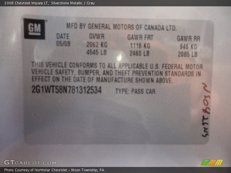 Silverstone Metallic / Gray 2008 Chevrolet Impala LT