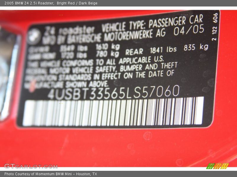 Bright Red / Dark Beige 2005 BMW Z4 2.5i Roadster